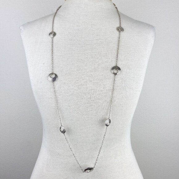 ANNA BECK | Hammered Station Open Disc Necklace Silver 20" - Picture 1 of 7